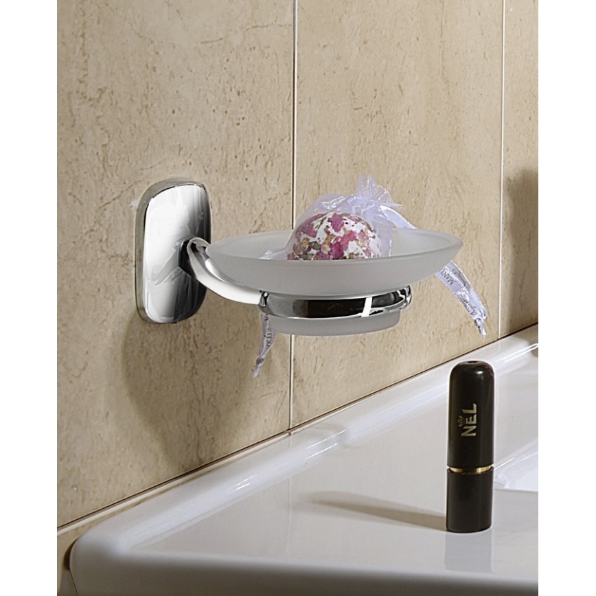 Aqualine - Wall-mounted soap dish RUMBA milky glass/shiny chrome