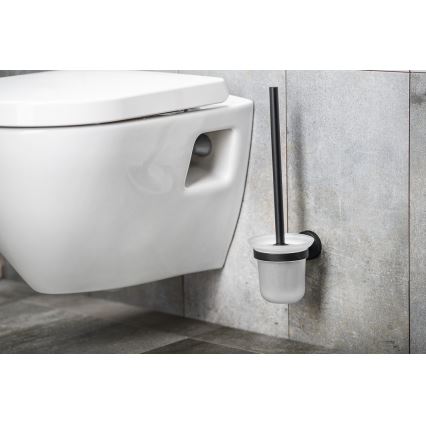 Aqualine - Wall-mounted toilet brush SAMBA milky glass/matte black
