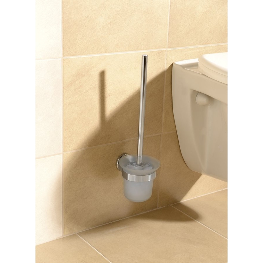 Aqualine - Wall-mounted toilet brush SAMBA milky glass/shiny chrome