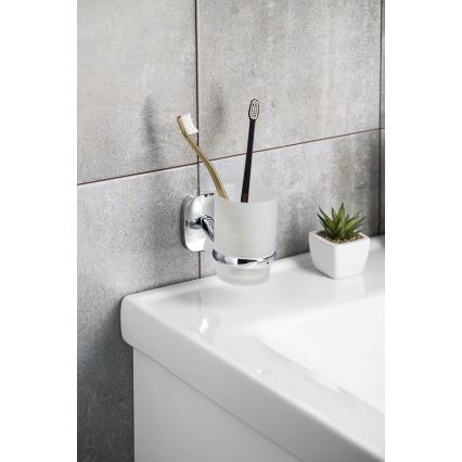 Aqualine - Wall-mounted toothbrush holder RUMBA milky glass/shiny chrome