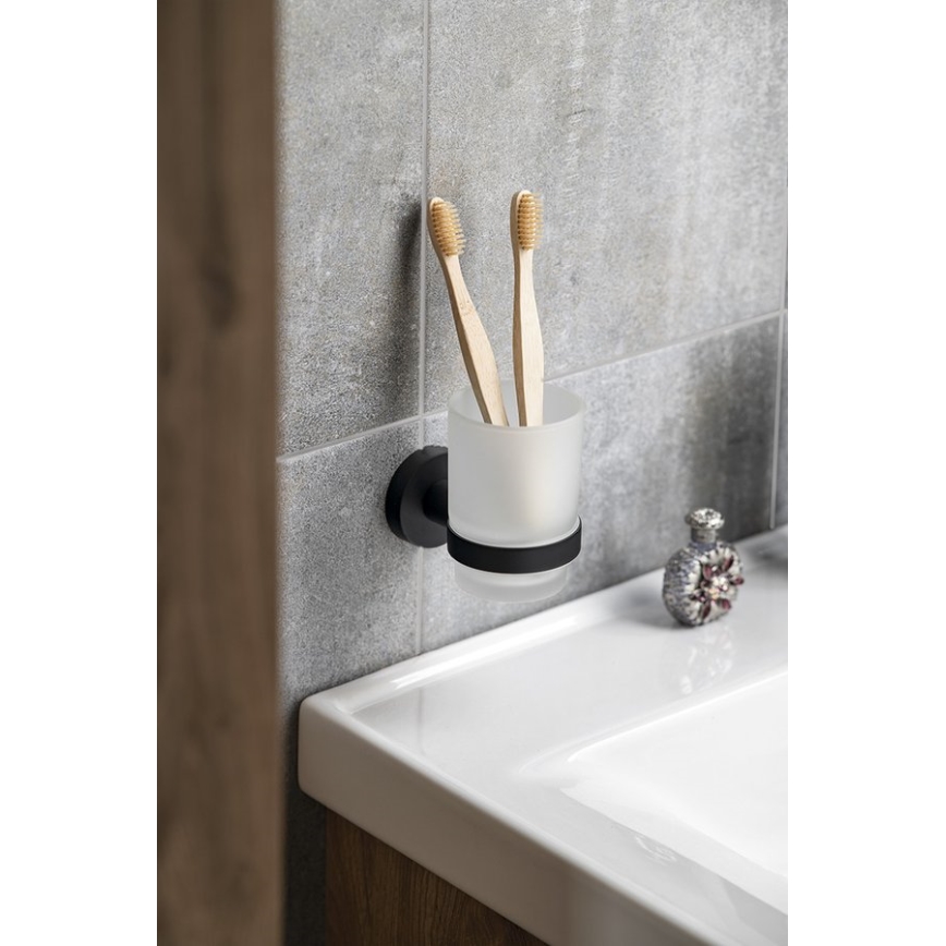Aqualine - Wall-mounted toothbrush holder SAMBA milky glass/matte black