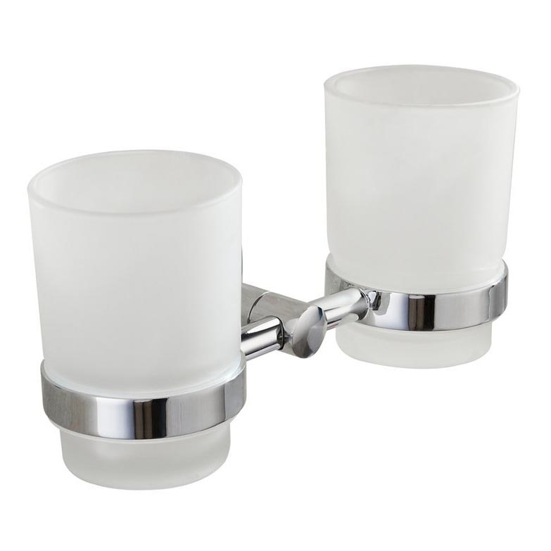 Aqualine - Wall-mounted toothbrush holder SAMBA milky glass/shiny chrome