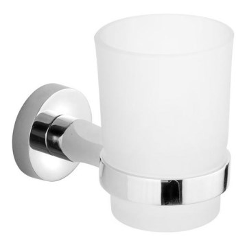 Aqualine - Wall-mounted toothbrush holder SAMBA milky glass/shiny chrome
