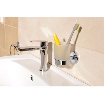 Aqualine - Wall-mounted toothbrush holder SAMBA milky glass/shiny chrome