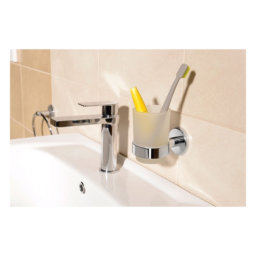 Aqualine - Wall-mounted toothbrush holder SAMBA milky glass/shiny chrome