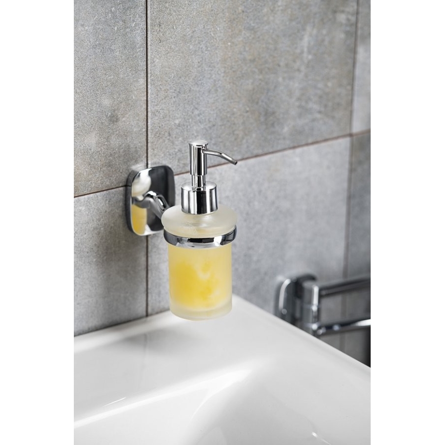 Aqualine - Wall soap dispenser RUMBA 160 mm milky glass/shiny chrome