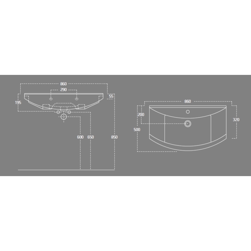 Aqualine - ZERO Recessed washbasin 86x50 cm, ceramic/white