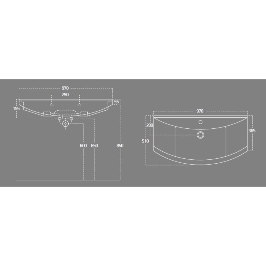 Aqualine - ZERO Recessed Washbasin 97x51 cm Ceramic/White