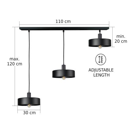 ARCANE Cable Pendant Light 3xE27/60W/230V, Black