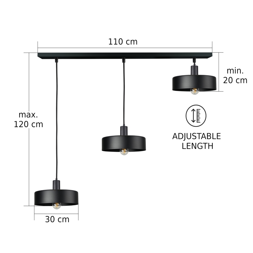 ARCANE Cable Pendant Light 3xE27/60W/230V, Black