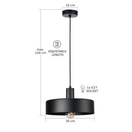 ARCANE cable-suspended pendant light 1xE27/60W/230V, black