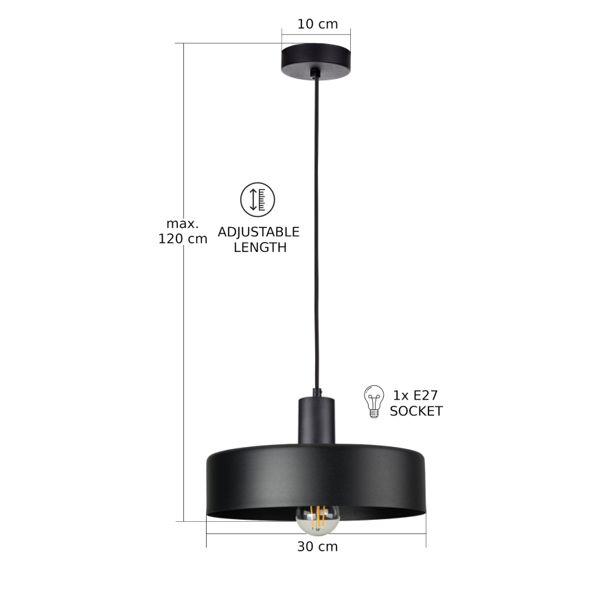 ARCANE cable-suspended pendant light 1xE27/60W/230V, black