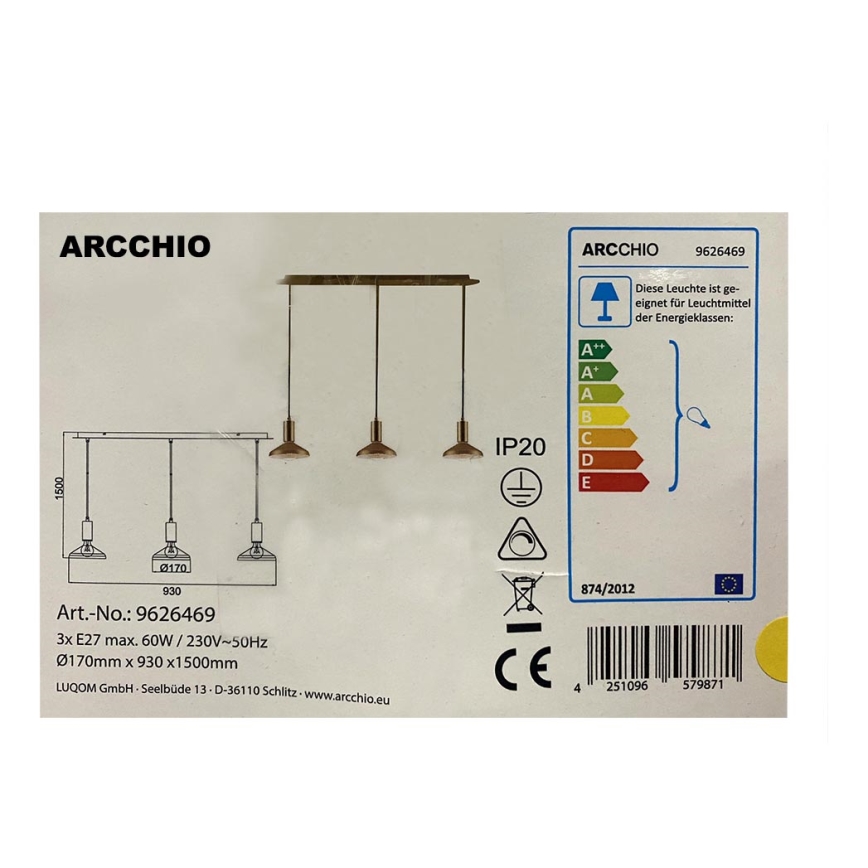 Arcchio - Chandelier on a string JAIKA 3xE27/60W/230V
