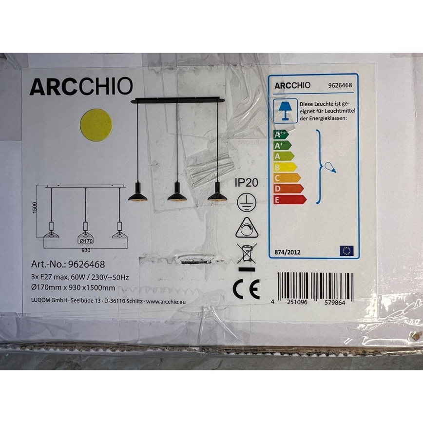 Arcchio - Chandelier on a string JAIKA 3xE27/60W/230V