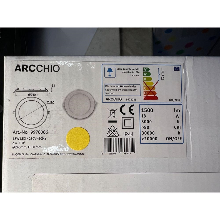 Arcchio - LED Bathroom recessed light JOKI LED/18W/230V IP44