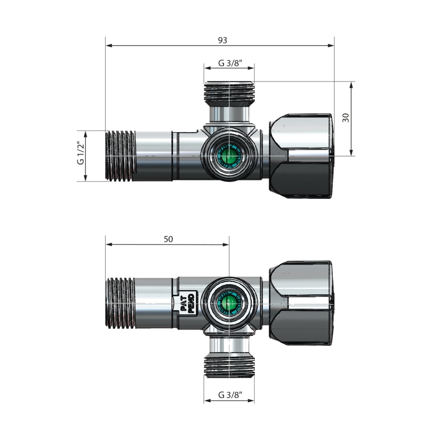 Arco - Corner combination valve with two outlets A-80, polished chrome