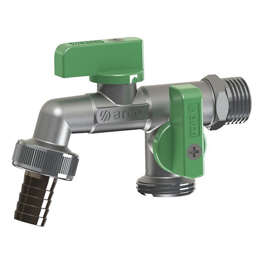 Arco - Garden tap with two outlets 3/4'' glossy chrome/green