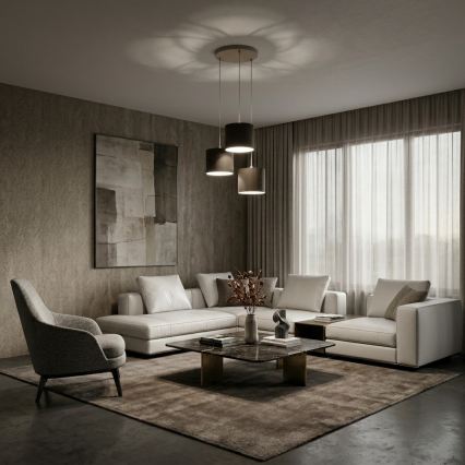 ARDEN cable-suspended pendant light, 3×E27/15W/230V, Ø 30 cm, beige/brown