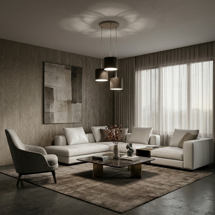 ARDEN cable-suspended pendant light, 3×E27/15W/230V, Ø 30 cm, beige/brown