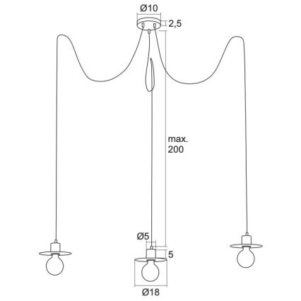 Argon 1377 - Chandelier on a string CORSO 3xE27/15W/230V spider black