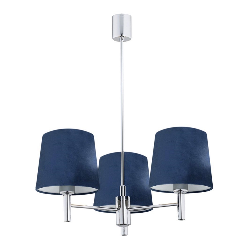 Argon 1381 - Chandelier on a pole BOLZANO 3xE27/15W/230V blue/shiny chrome