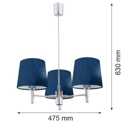 Argon 1381 - Chandelier on a pole BOLZANO 3xE27/15W/230V blue/shiny chrome