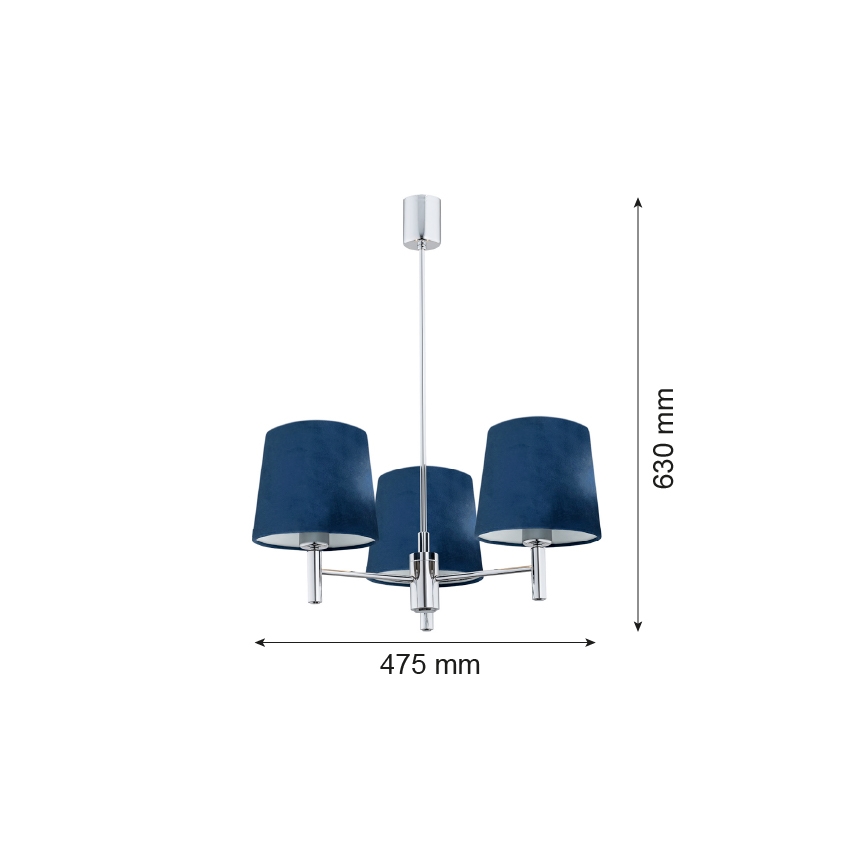 Argon 1381 - Chandelier on a pole BOLZANO 3xE27/15W/230V blue/shiny chrome