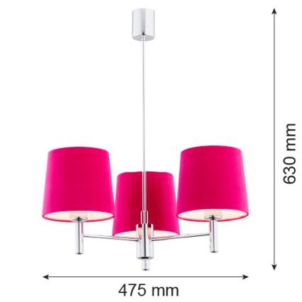 Argon 1382 - Chandelier on a pole BOLZANO 3xE27/15W/230V pink/shiny chrome
