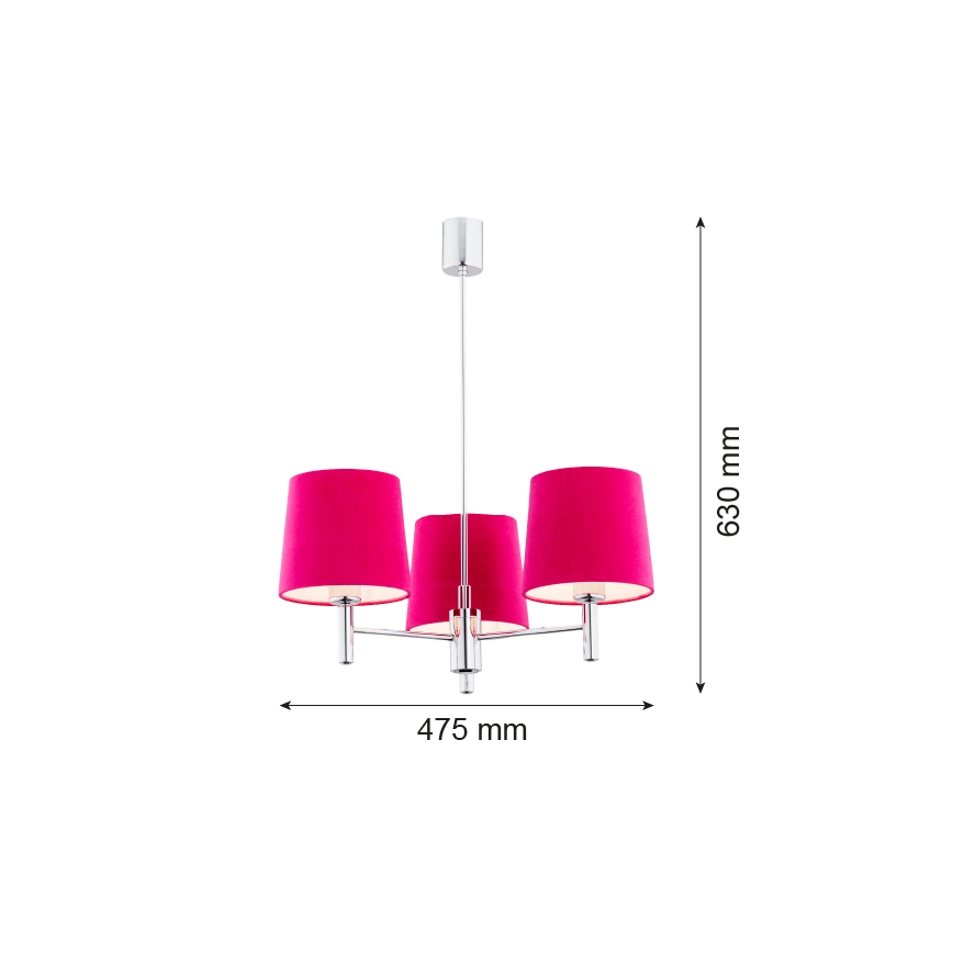 Argon 1382 - Chandelier on a pole BOLZANO 3xE27/15W/230V pink/shiny chrome