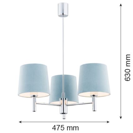 Argon 1383 - Chandelier on a pole BOLZANO 3xE27/15W/230V blue/shiny chrome