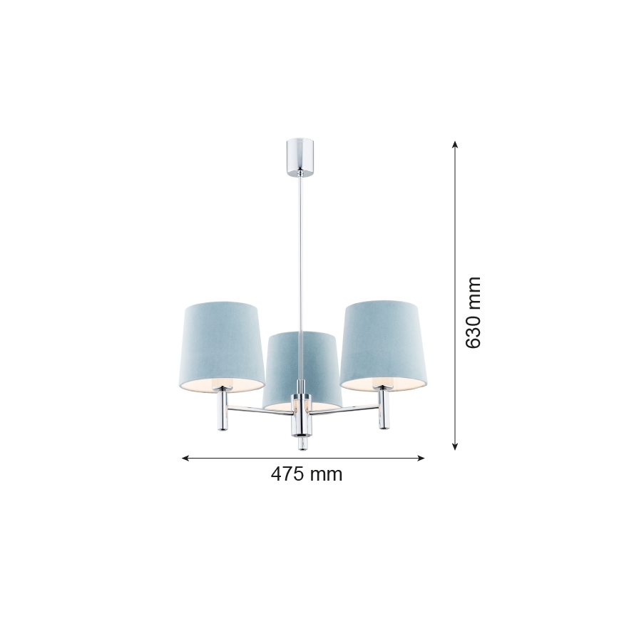 Argon 1383 - Chandelier on a pole BOLZANO 3xE27/15W/230V blue/shiny chrome