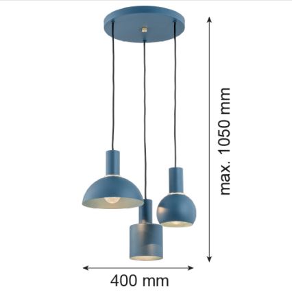 Argon 1471 - Chandelier on a string SINES 3xE27/15W/230V blue