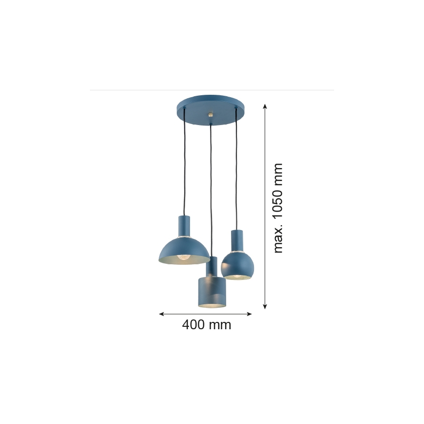 Argon 1471 - Chandelier on a string SINES 3xE27/15W/230V blue