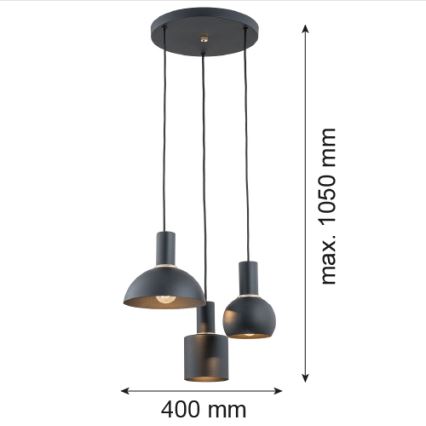 Argon 1472 - Chandelier on a string SINES 3xE27/15W/230V black