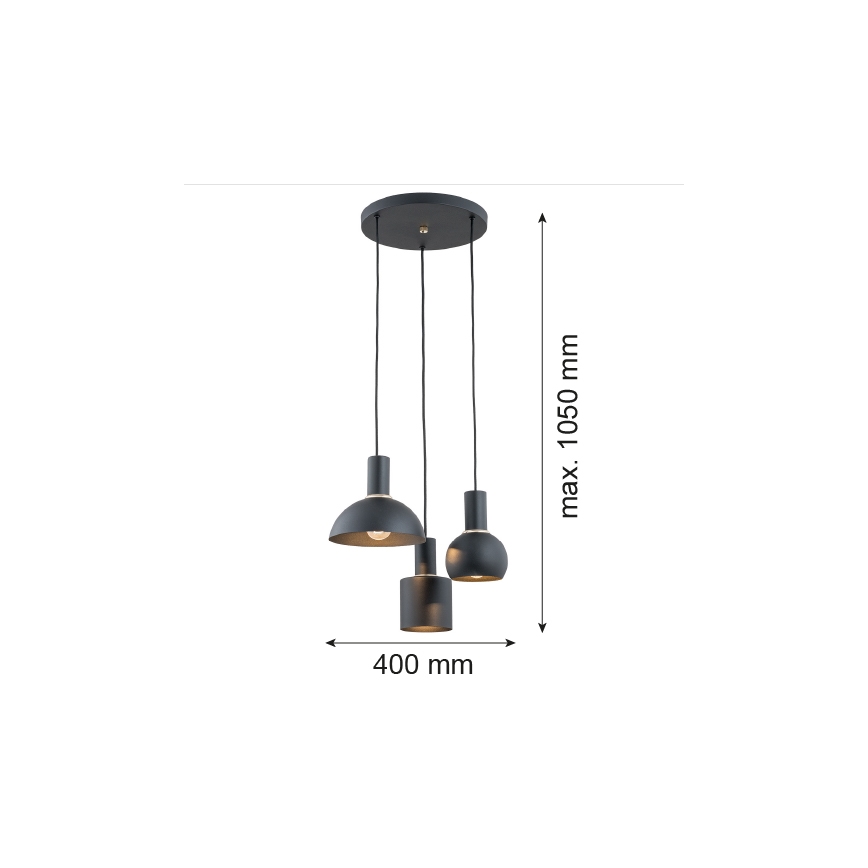 Argon 1472 - Chandelier on a string SINES 3xE27/15W/230V black