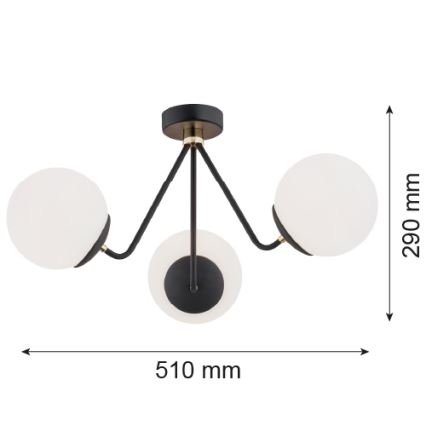 Argon 1478 - Surface-mounted chandelier TOMAR 3xE27/15W/230V black