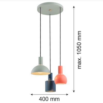 Argon 1479 - Chandelier on a string SINES 3xE27/15W/230V green/blue/orange