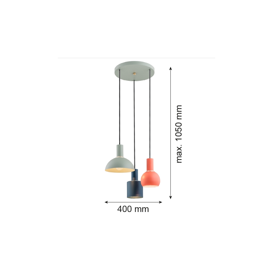 Argon 1479 - Chandelier on a string SINES 3xE27/15W/230V green/blue/orange