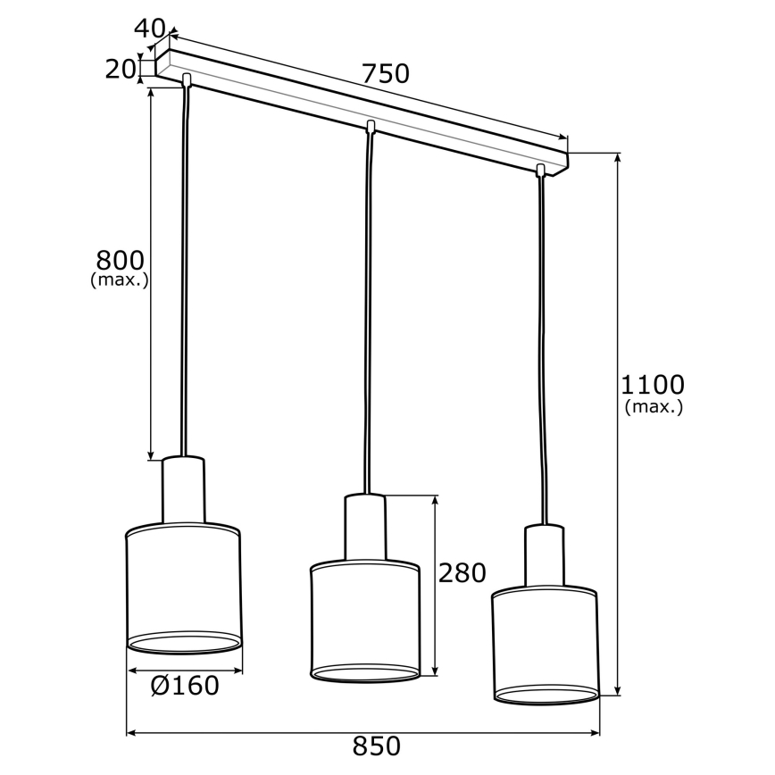 Argon 1490 - Chandelier on a string HERMAN 3xE27/15W/230V brass/black