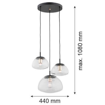 Argon 1492 - Chandelier on a string TRINI 3xE27/15W/230V black