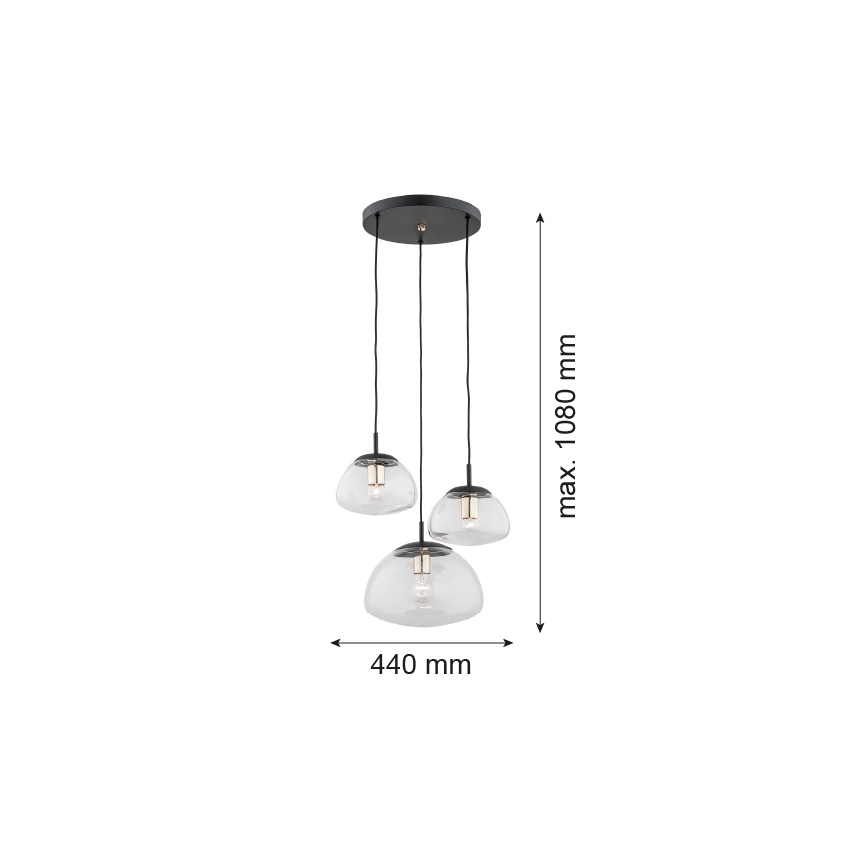Argon 1492 - Chandelier on a string TRINI 3xE27/15W/230V black