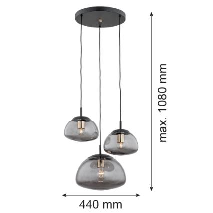 Argon 1493 - Chandelier on a string TRINI 3xE27/15W/230V black