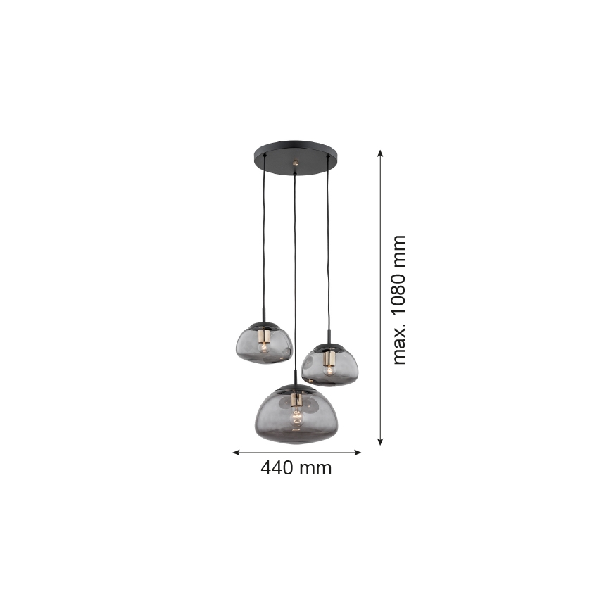 Argon 1493 - Chandelier on a string TRINI 3xE27/15W/230V black