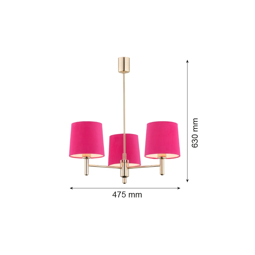 Argon 1498 - Chandelier on a pole PONTE 3xE27/15W/230V pink/brass