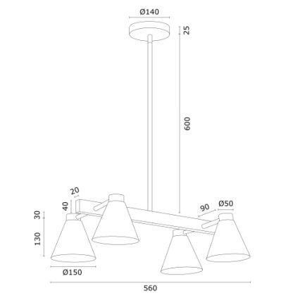 Argon 1774 - Chandelier on a pole AVALONE 4xE27/15W/230V black/gold