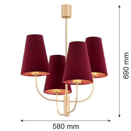 Argon 1827 - Chandelier on a pole SAFIANO 4xE27/15W/230V burgundy