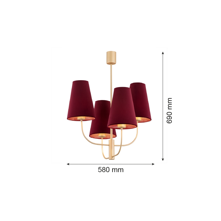 Argon 1827 - Chandelier on a pole SAFIANO 4xE27/15W/230V burgundy