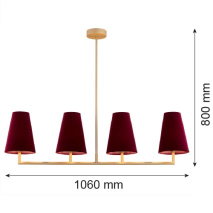 Argon 1829 - Chandelier on a pole SAFIANO 4xE27/15W/230V burgundy