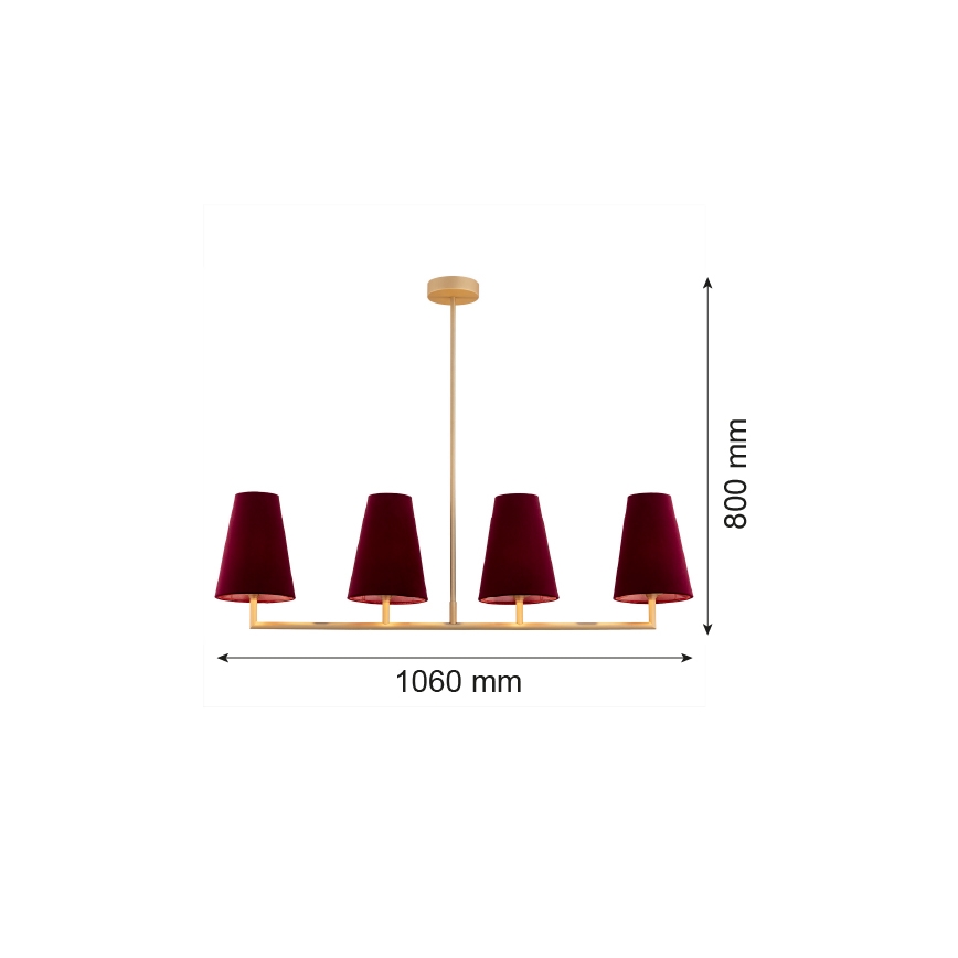 Argon 1829 - Chandelier on a pole SAFIANO 4xE27/15W/230V burgundy