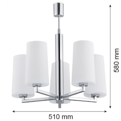 Argon 2053 - Chandelier on a pole CAMELOT 5xE27/15W/230V shiny chrome